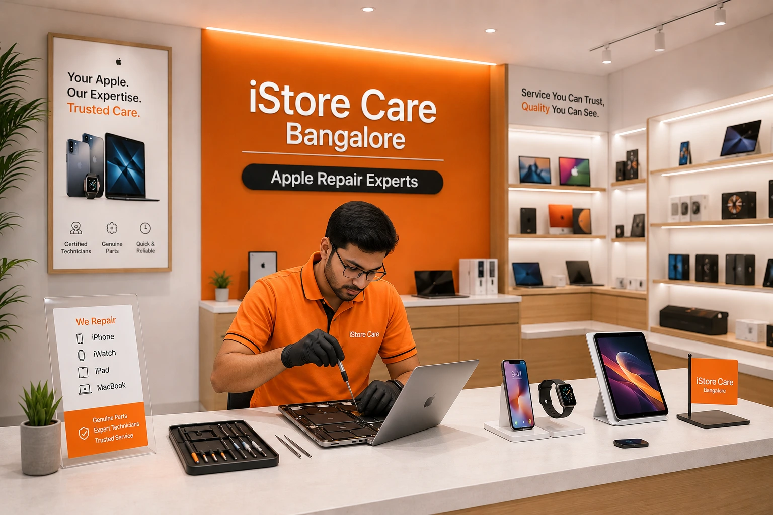 Certified technician repairing an Apple device